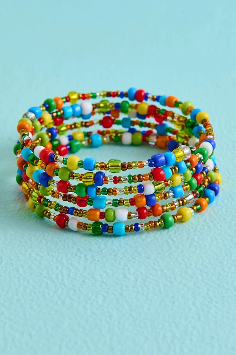 Rainbow Mini Bead Spiral Cuff Bracelet