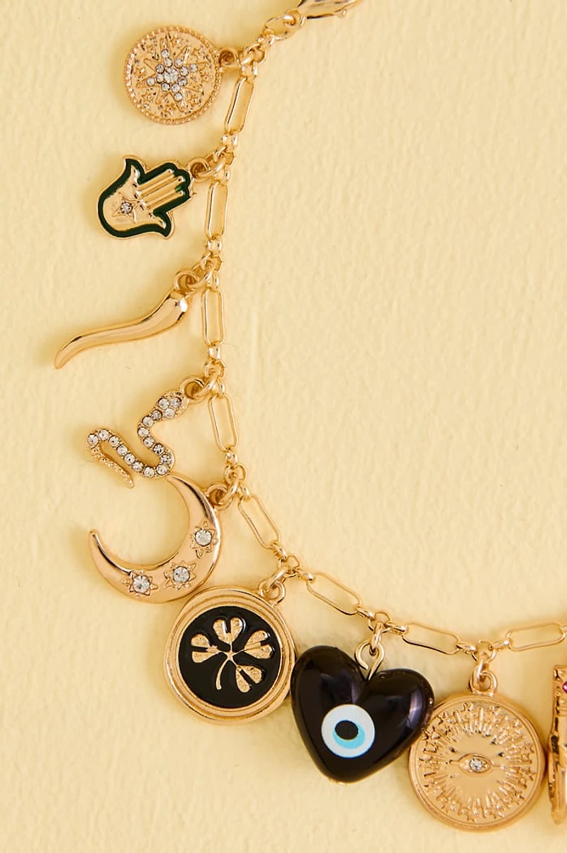 Gold Black Evil Eye Charm Bracelet