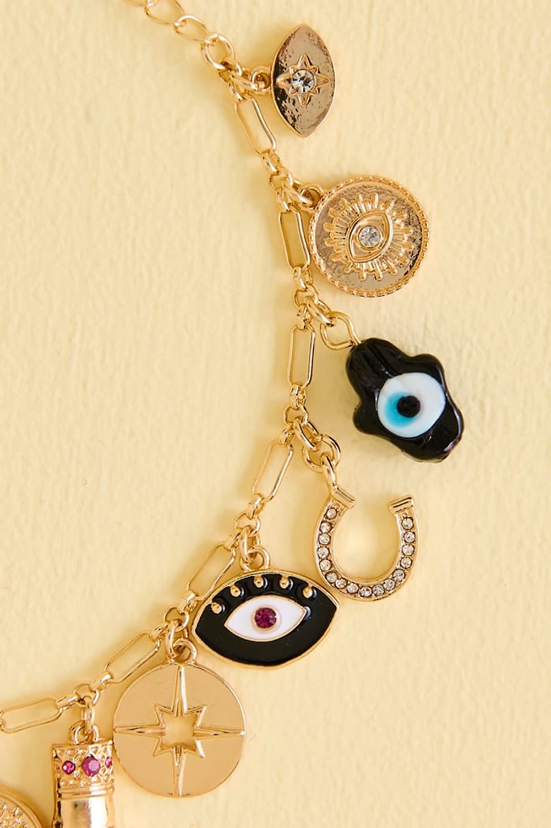 Gold Black Evil Eye Charm Bracelet
