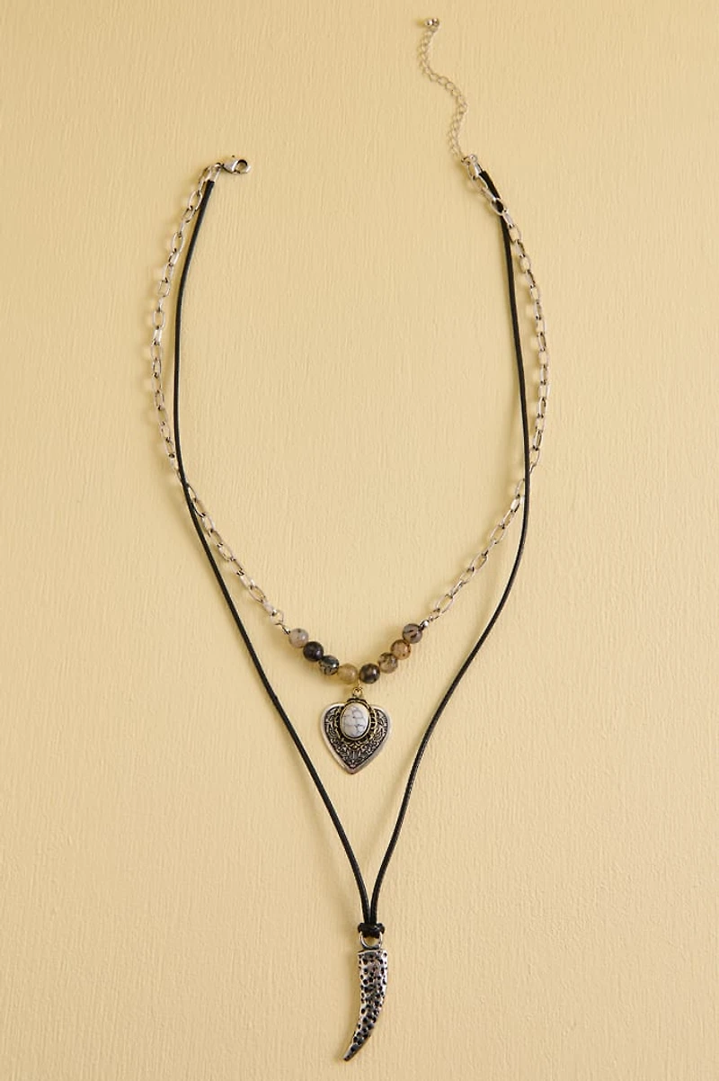 Agate Metal Tooth Double Layered Necklace