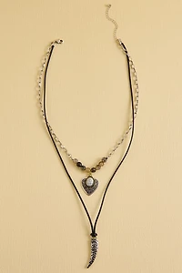 Agate Metal Tooth Double Layered Necklace