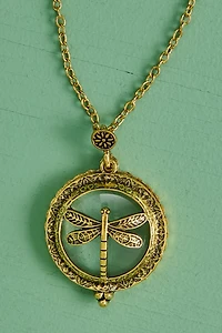 Gold Dragonfly Glass Pendant Necklace