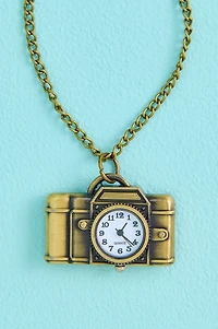 Antique Gold Camera Clock Necklace