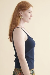 Navy Stretch Lace Tank