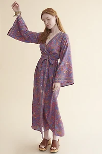Purple Sari Faux Wrap Maxi Dress
