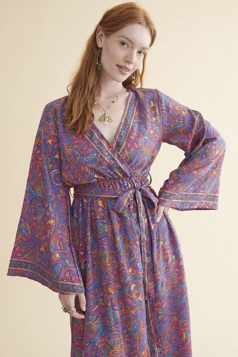 Purple Sari Faux Wrap Maxi Dress