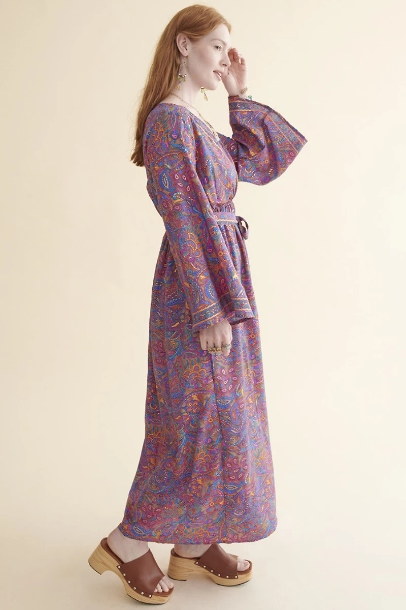 Purple Sari Faux Wrap Maxi Dress