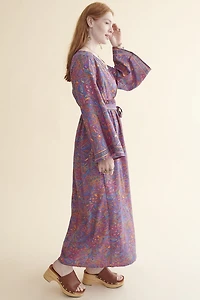 Purple Sari Faux Wrap Maxi Dress