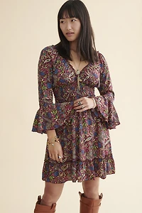 Wine Paisley Sari Mini Dress