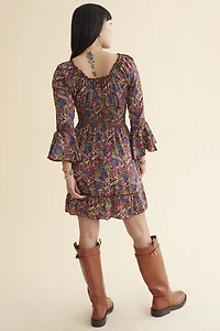 Wine Paisley Sari Mini Dress