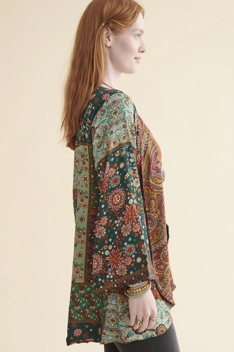 Green Patchwork Reversible Sari Duster