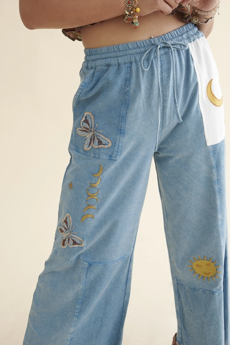 Blue Retro Butterfly Moon Lounge Pants