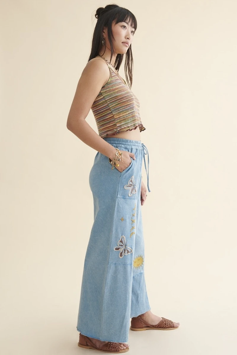 Blue Retro Butterfly Moon Lounge Pants