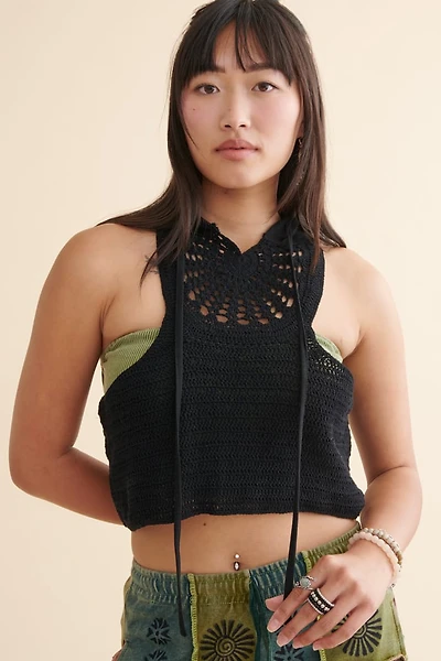Black Crochet Hooded Tank