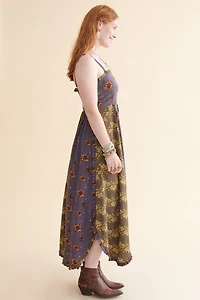 Two-Tone Floral Panel Maxi Dress