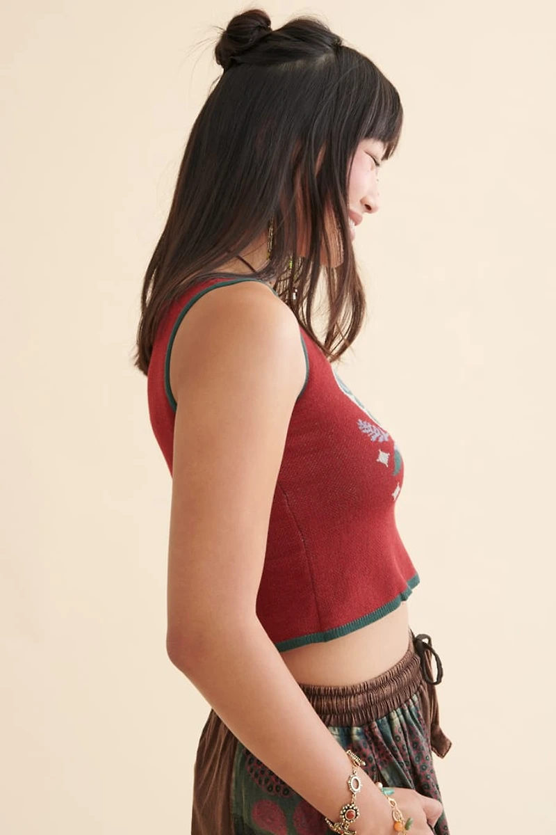 Crimson Butterfly Cropped Sweater Tank