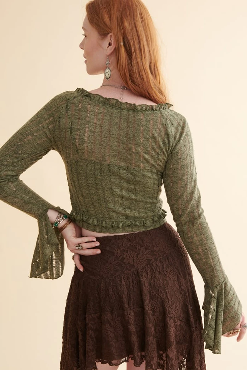 Olive Lace Tie Front Shrug