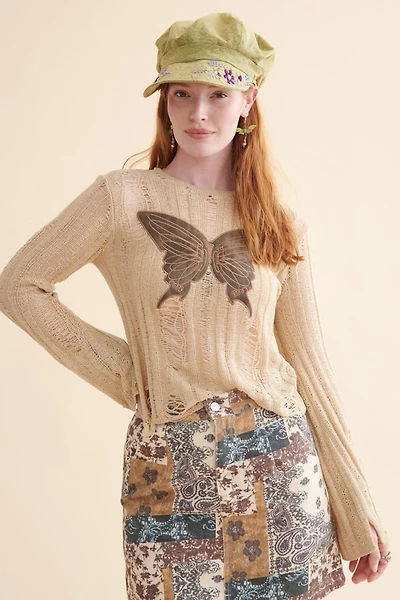 Butterfly Boho Distressed Sweater