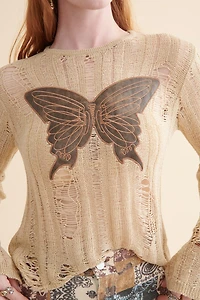 Butterfly Boho Distressed Sweater