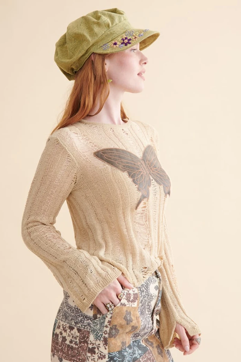 Butterfly Boho Distressed Sweater