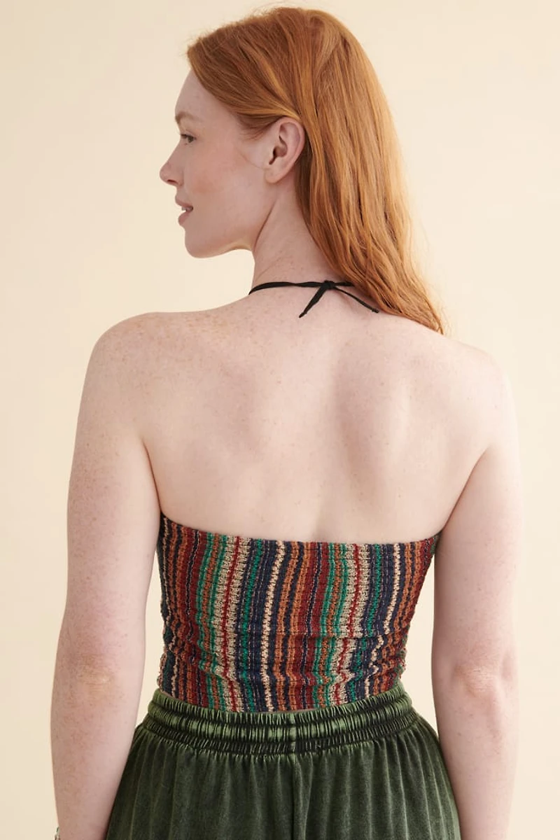 Striped Woven Tube Halter Top