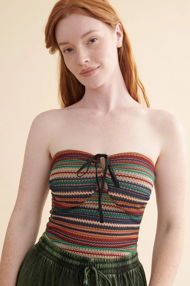 Striped Woven Tube Halter Top