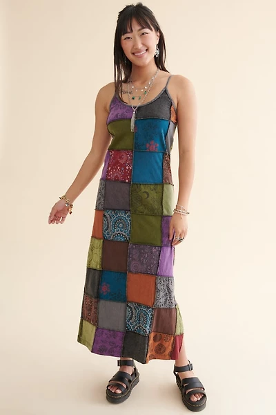 Rainbow Assorted Patchwork Tank Maxi Dress