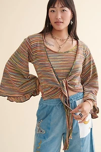 Rainbow Striped Knit Tie Cardigan Shrug