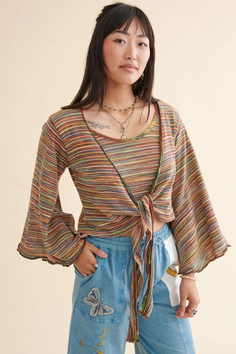 Rainbow Striped Knit Lettuce Tank