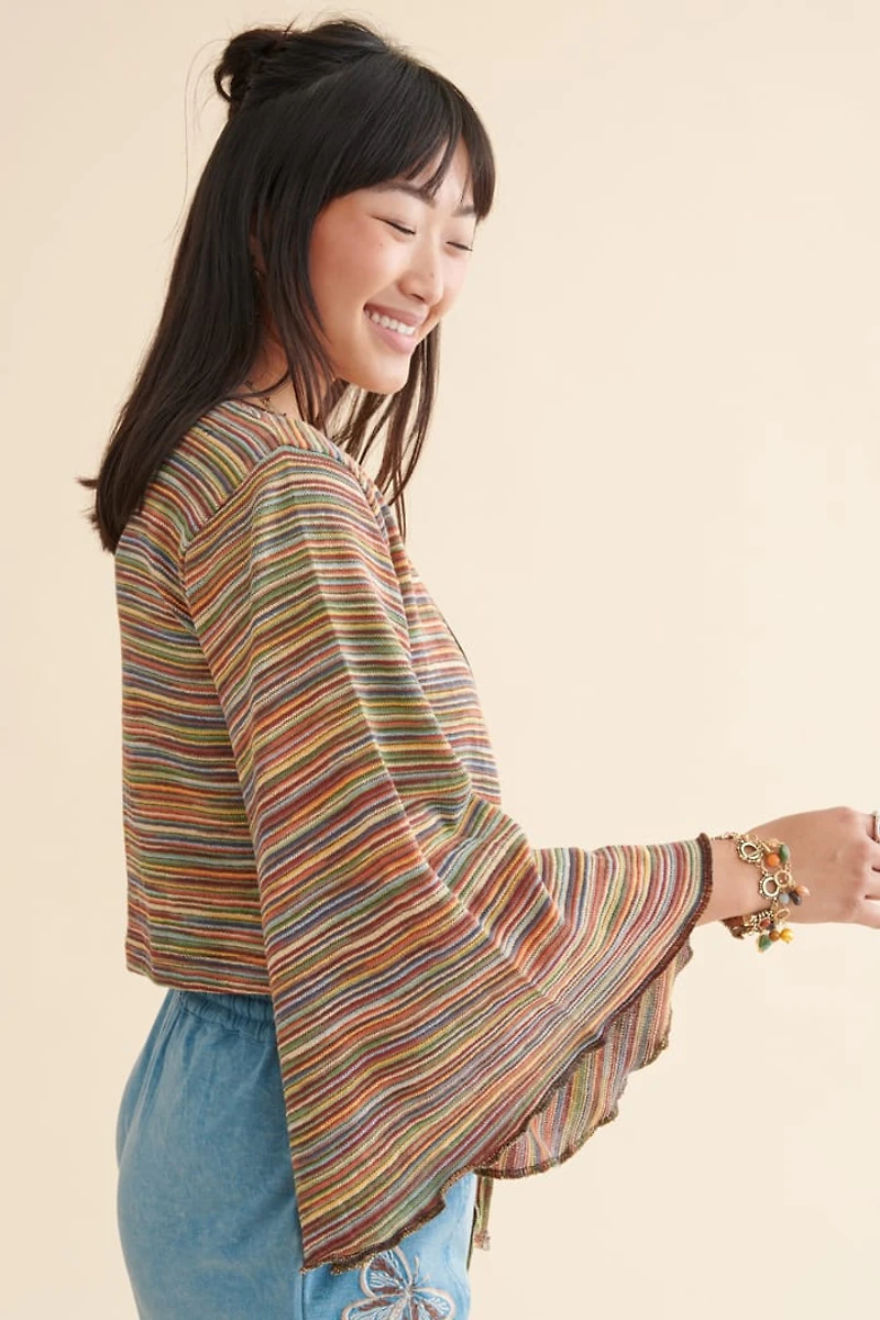 Rainbow Striped Knit Tie Cardigan Shrug
