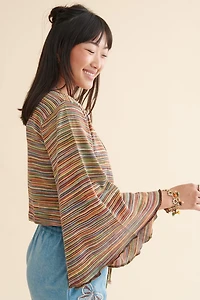 Rainbow Striped Knit Tie Cardigan Shrug