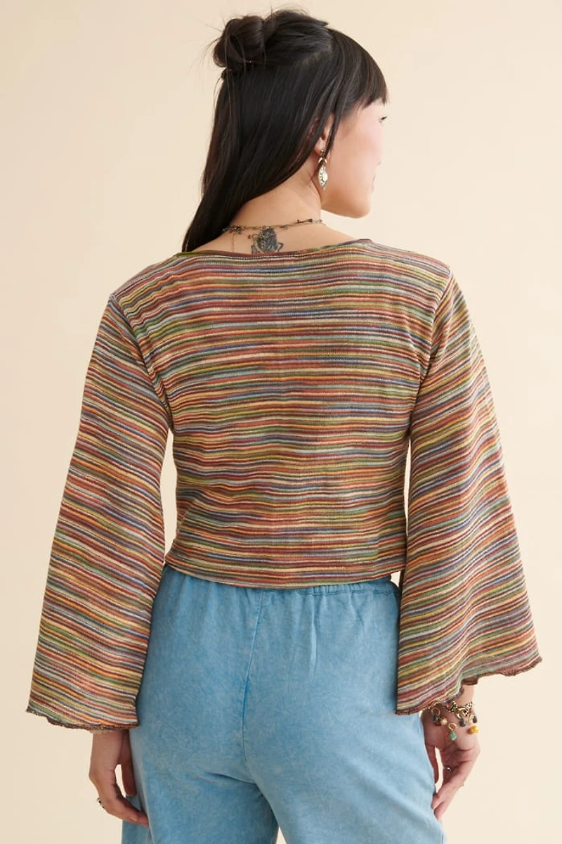 Rainbow Striped Knit Tie Cardigan Shrug