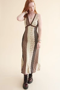 Brown Floral Panel Maxi Slip Dress
