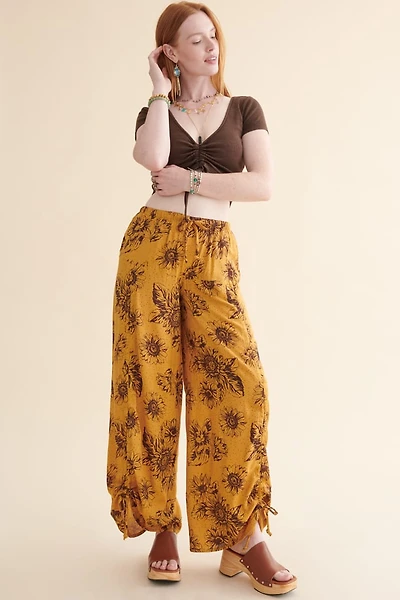 Yellow Floral Adjustable Wide Leg Pants