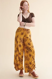Yellow Floral Adjustable Wide Leg Pants