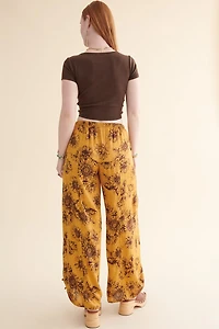 Yellow Floral Adjustable Wide Leg Pants