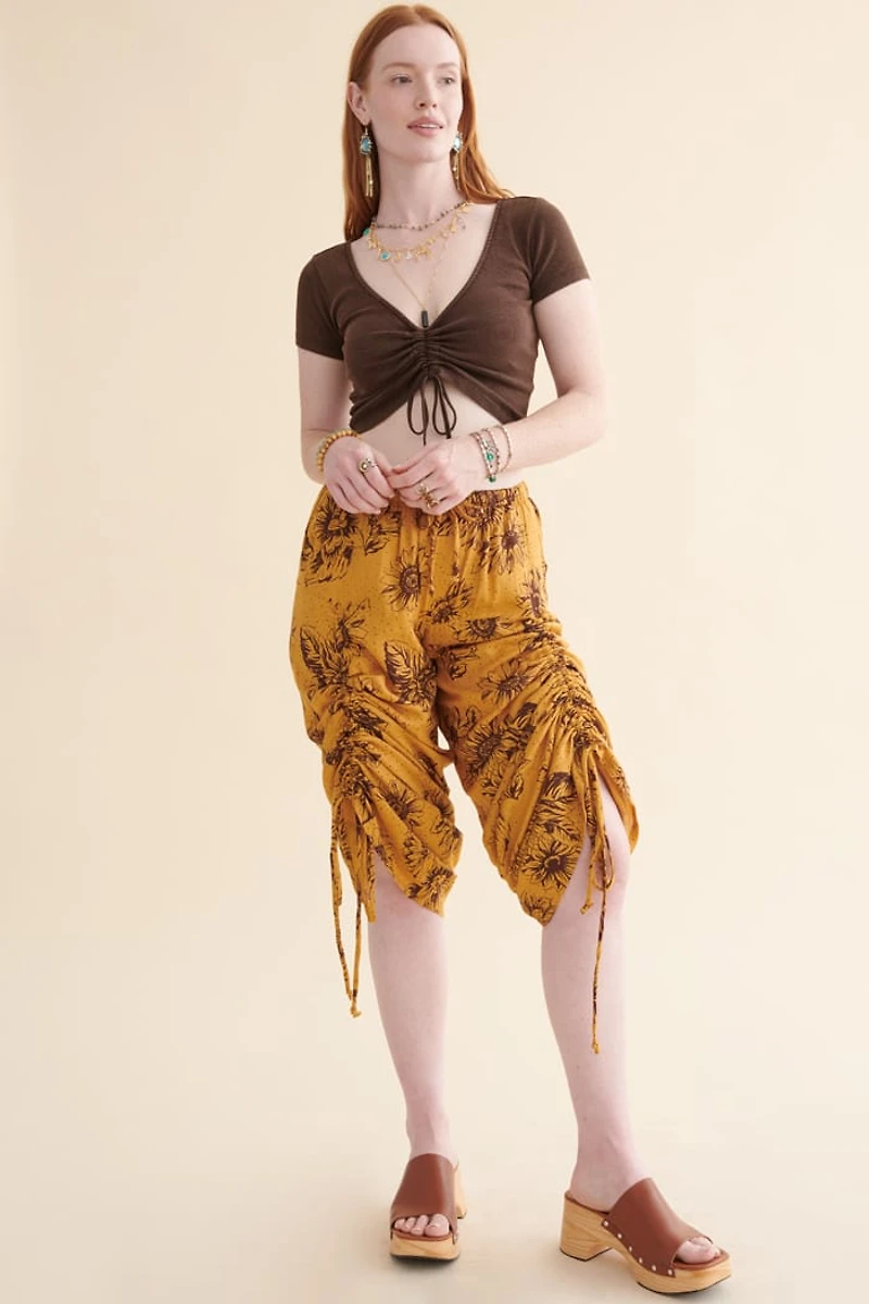 Yellow Floral Adjustable Wide Leg Pants