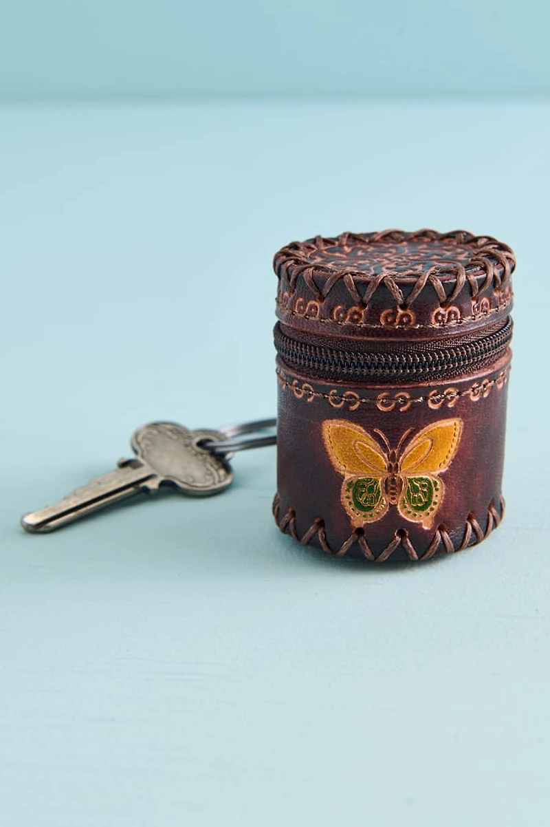 Butterfly Leather Coin Pouch Keychain
