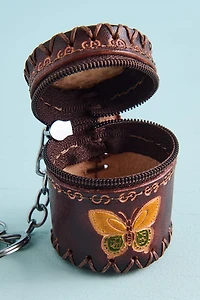 Butterfly Leather Coin Pouch Keychain