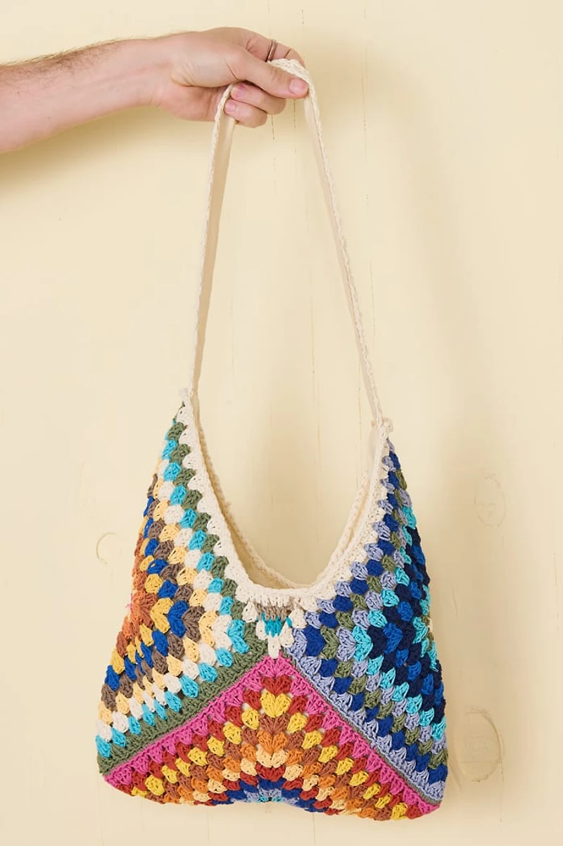 Rainbow Crochet Boho Square Bag