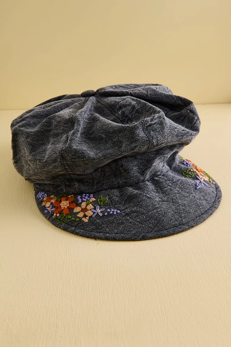 Black Embroidered Y2K Flower Cap