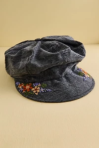 Black Embroidered Y2K Flower Cap