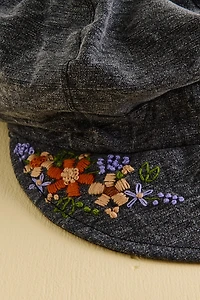Black Embroidered Y2K Flower Cap