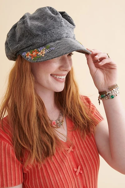 Black Embroidered Y2K Flower Cap