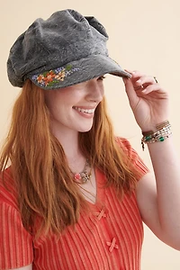 Black Embroidered Y2K Flower Cap