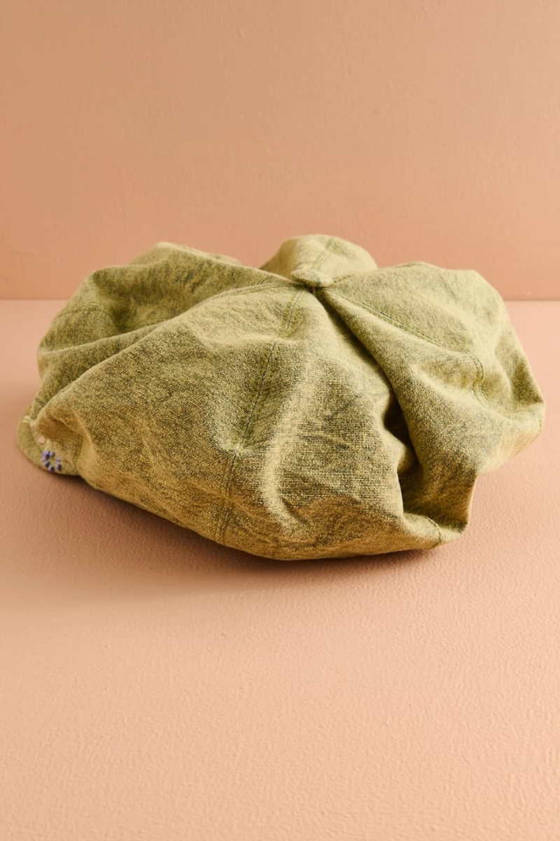 Green Embroidered Y2K Flower Cap