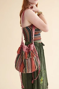 Berry Jacquard Boho Drawstring Bag