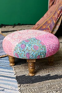 Assorted Round Kantha Wood Stool