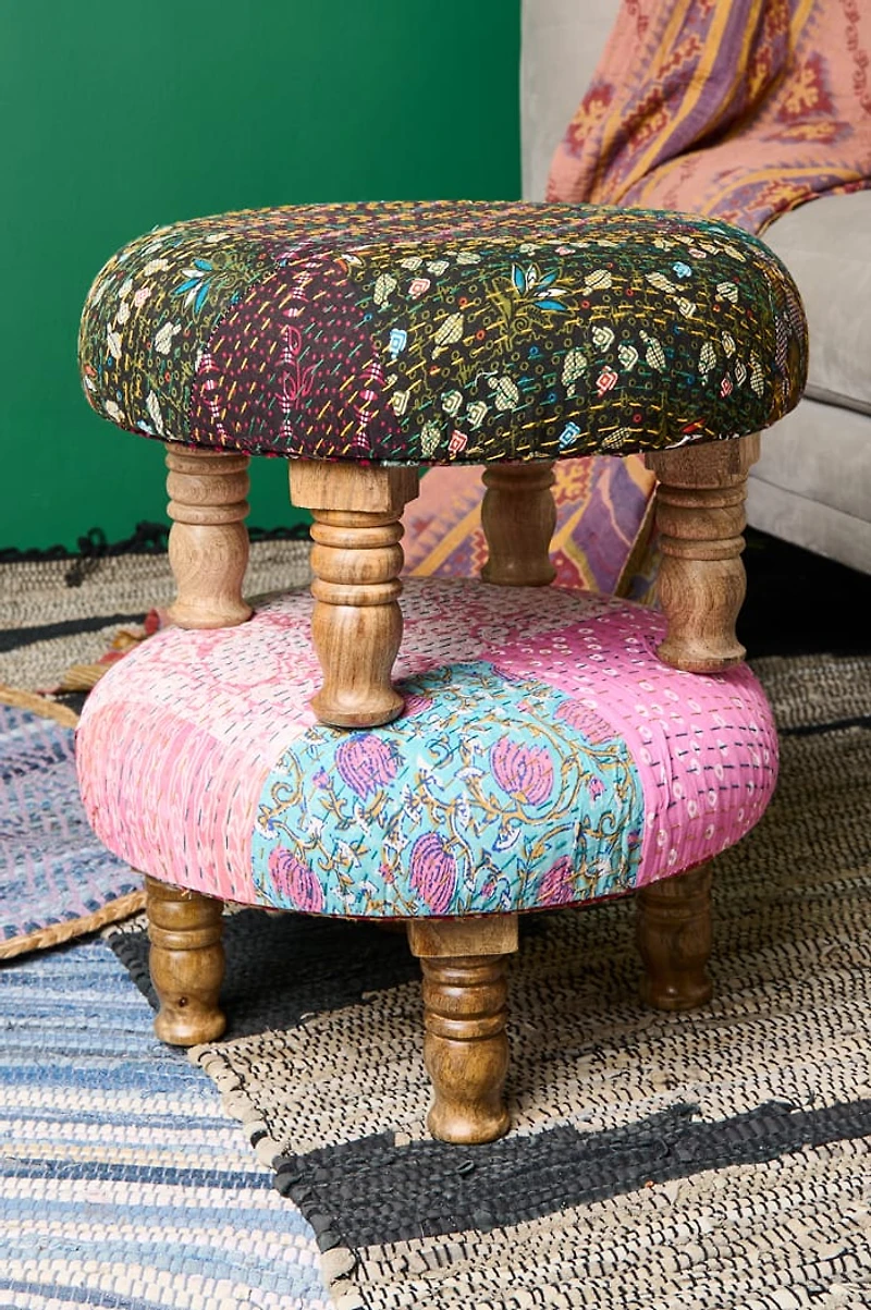 Assorted Round Kantha Wood Stool