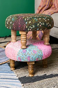 Assorted Round Kantha Wood Stool